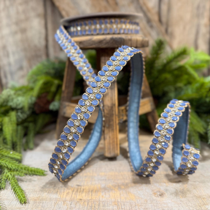 1" Steel Blue Jeweled Ribbon, Steel Blue Pendeloque Ribbon, Farrisilk, RK901-17