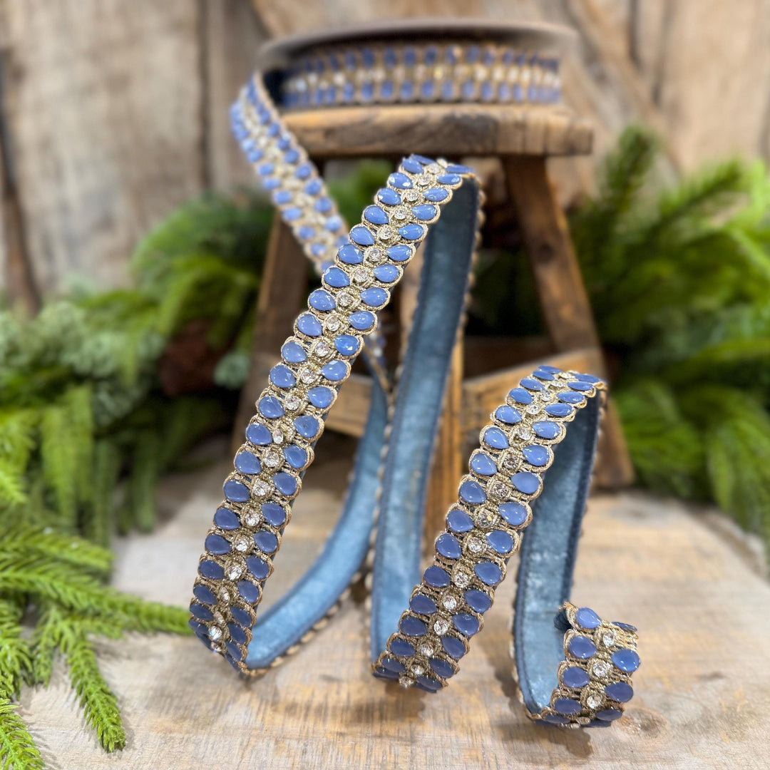1" Steel Blue Jeweled Ribbon, Steel Blue Pendeloque Ribbon, Farrisilk, RK901-17