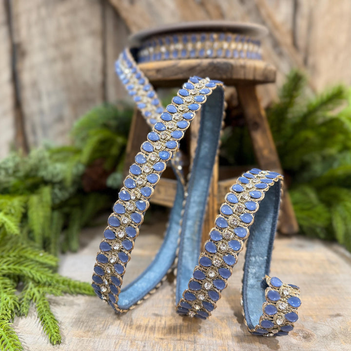 1" Steel Blue Jeweled Ribbon, Steel Blue Pendeloque Ribbon, Farrisilk, RK901-17
