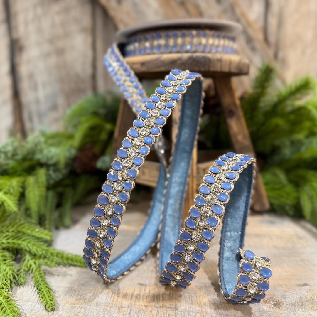 1" Steel Blue Jeweled Ribbon, Steel Blue Pendeloque Ribbon