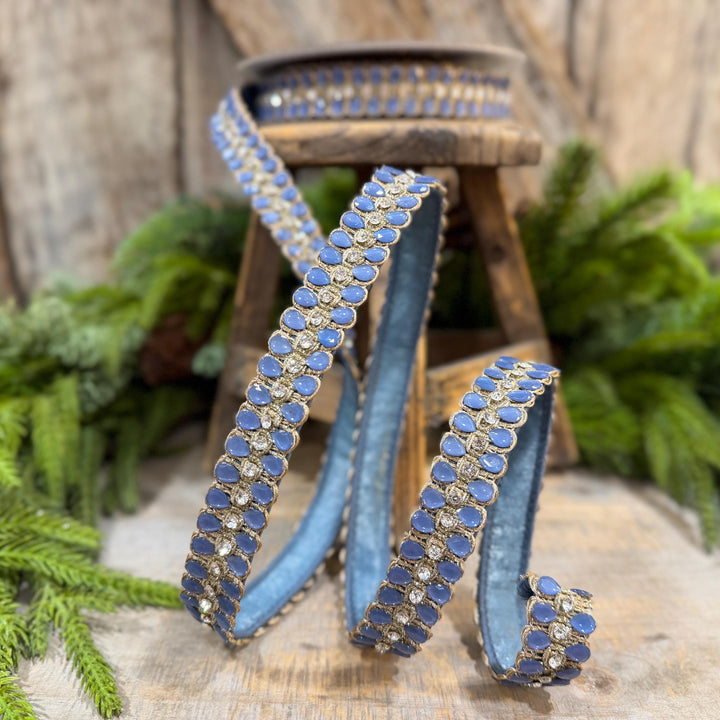 1" Steel Blue Jeweled Ribbon, Steel Blue Pendeloque Ribbon