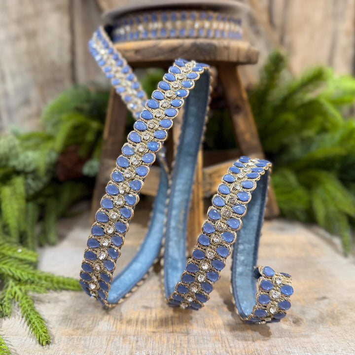1" Steel Blue Jeweled Ribbon, Steel Blue Pendeloque Ribbon, Farrisilk, RK901-17