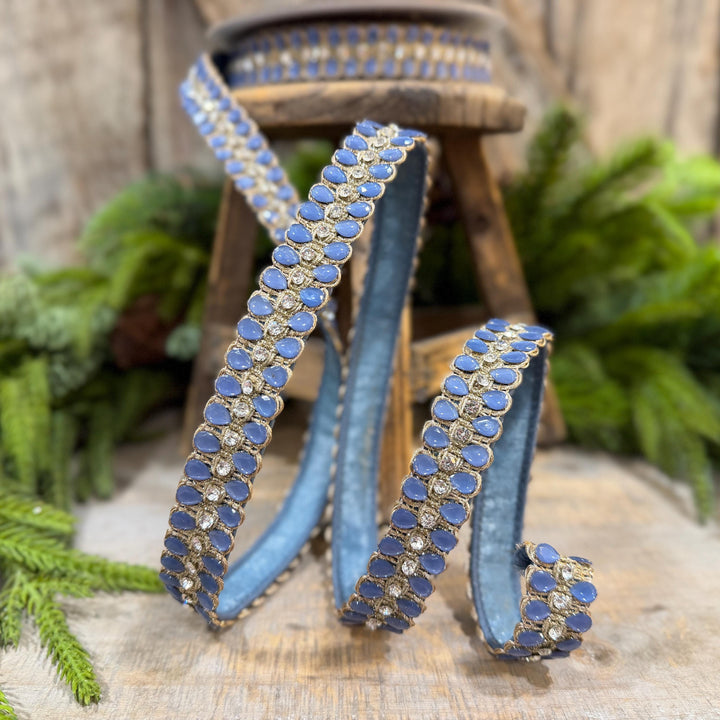 1" Steel Blue Jeweled Ribbon, Steel Blue Pendeloque Ribbon, Farrisilk, RK901-17