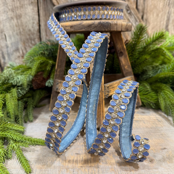1" Steel Blue Jeweled Ribbon, Steel Blue Pendeloque Ribbon, Farrisilk, RK901-17
