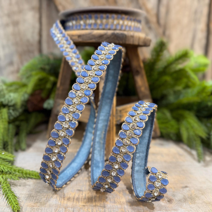 1" Steel Blue Jeweled Ribbon, Steel Blue Pendeloque Ribbon, Farrisilk, RK901-17