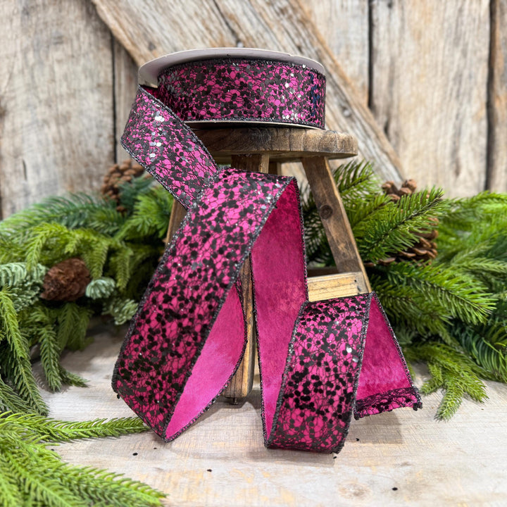 1.5" Hot Pink Halloween Ribbon, Farrisilk Spindle Web Ribbon, Halloween Ribbon, HR020-15