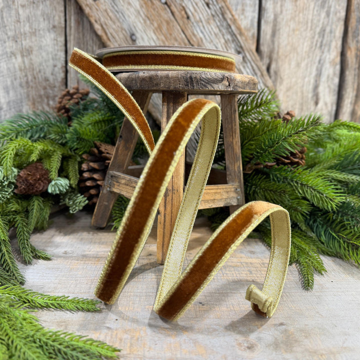3/4” Pecan Brown Velvet Ribbon, Flashy Velvet Ribbon, Farrisilk ribbon, Brown Velvet ribbon, RG074-35