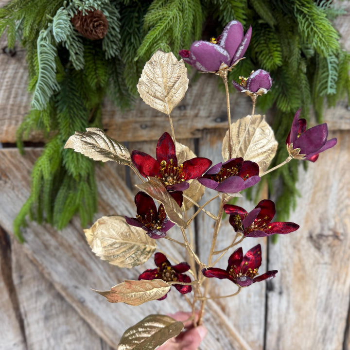 28" Burgundy Clematis Spray, Burgundy Christmas Floral