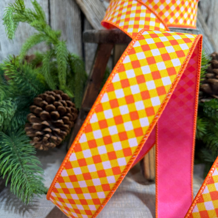 1.5" Halloween Ribbon, Hocus Pocus Plaid Ribbon, Farrisilk Ribbon, HR009-52