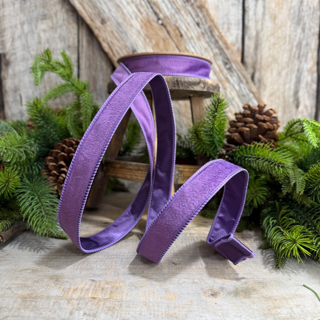 1" Purple Velvet Ribbon, Christmas Ribbon, Purple double sided velvet ribbon