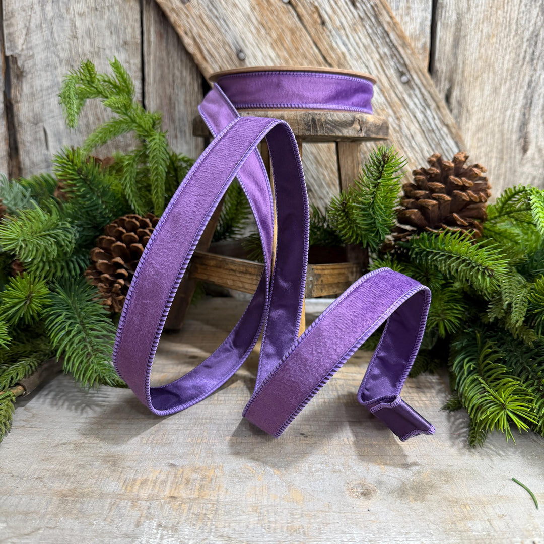 1" Purple Velvet Ribbon, Christmas Ribbon
