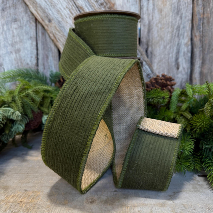 2.5" Moss Green Corduroy Ribbon, Fall Ribbon, Christmas Ribbon