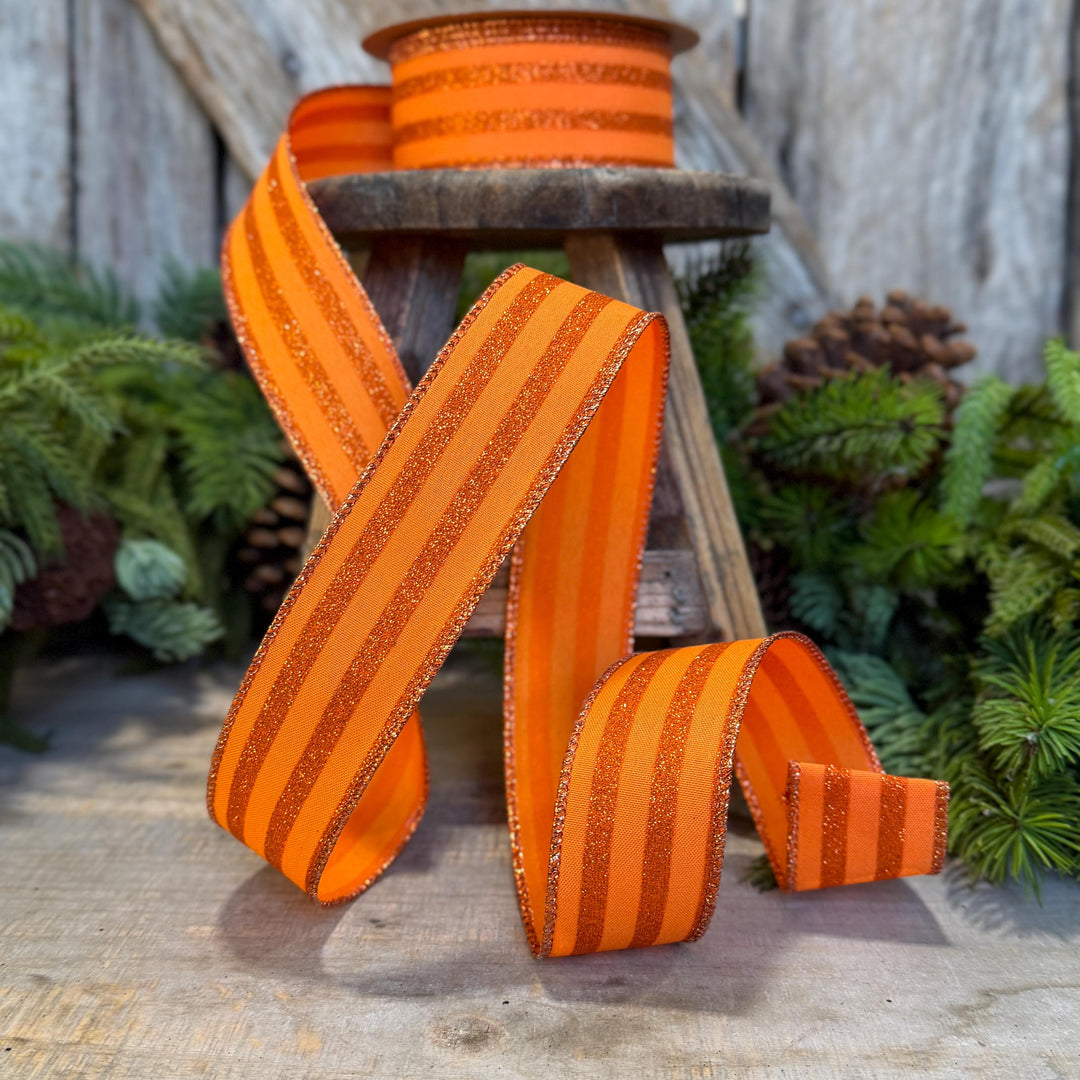 1.5" Orange glitter stripe ribbon, Halloween Ribbon, Fall Ribbon