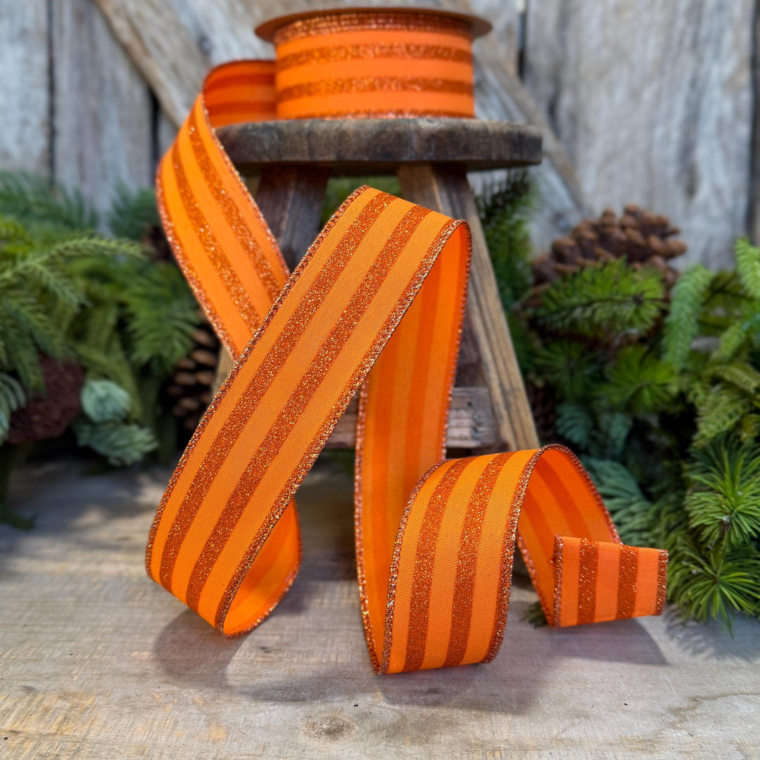 1.5" Orange glitter stripe ribbon, Halloween Ribbon