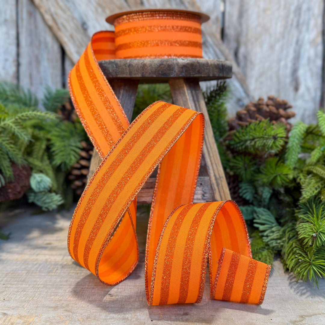 1.5" Orange glitter stripe ribbon, Halloween Ribbon, Fall Ribbon