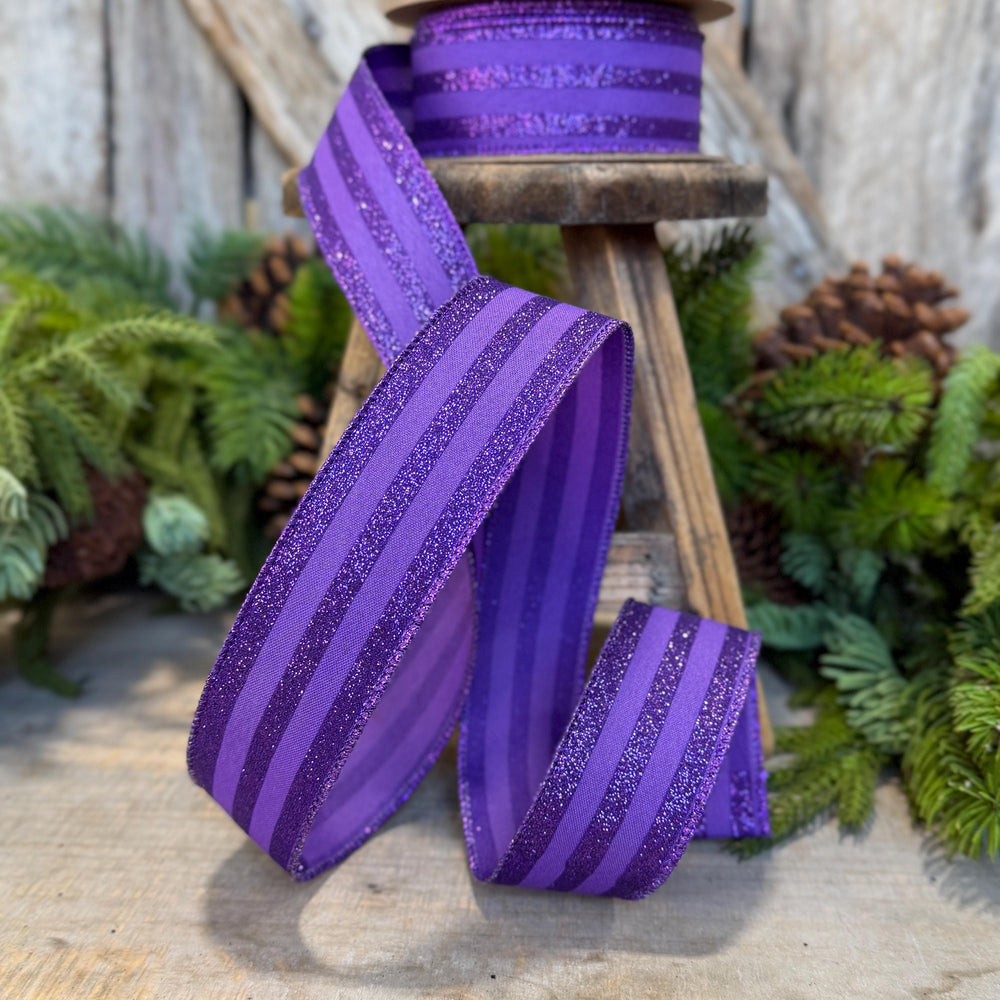 1.5" Purple glitter stripe ribbon, Halloween Ribbon, Purple Ribbon