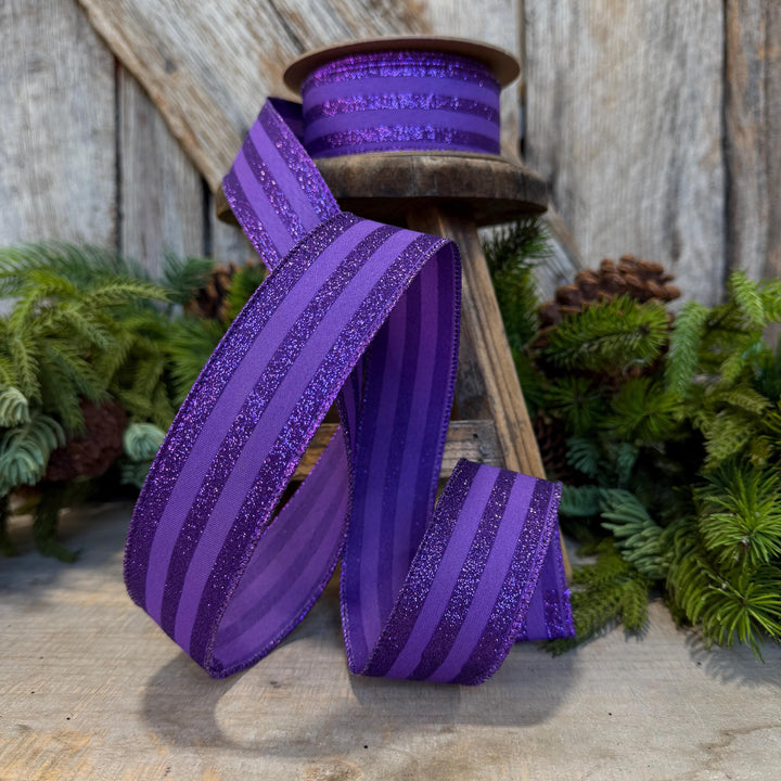 1.5" Purple glitter stripe ribbon, Halloween Ribbon, Purple Ribbon