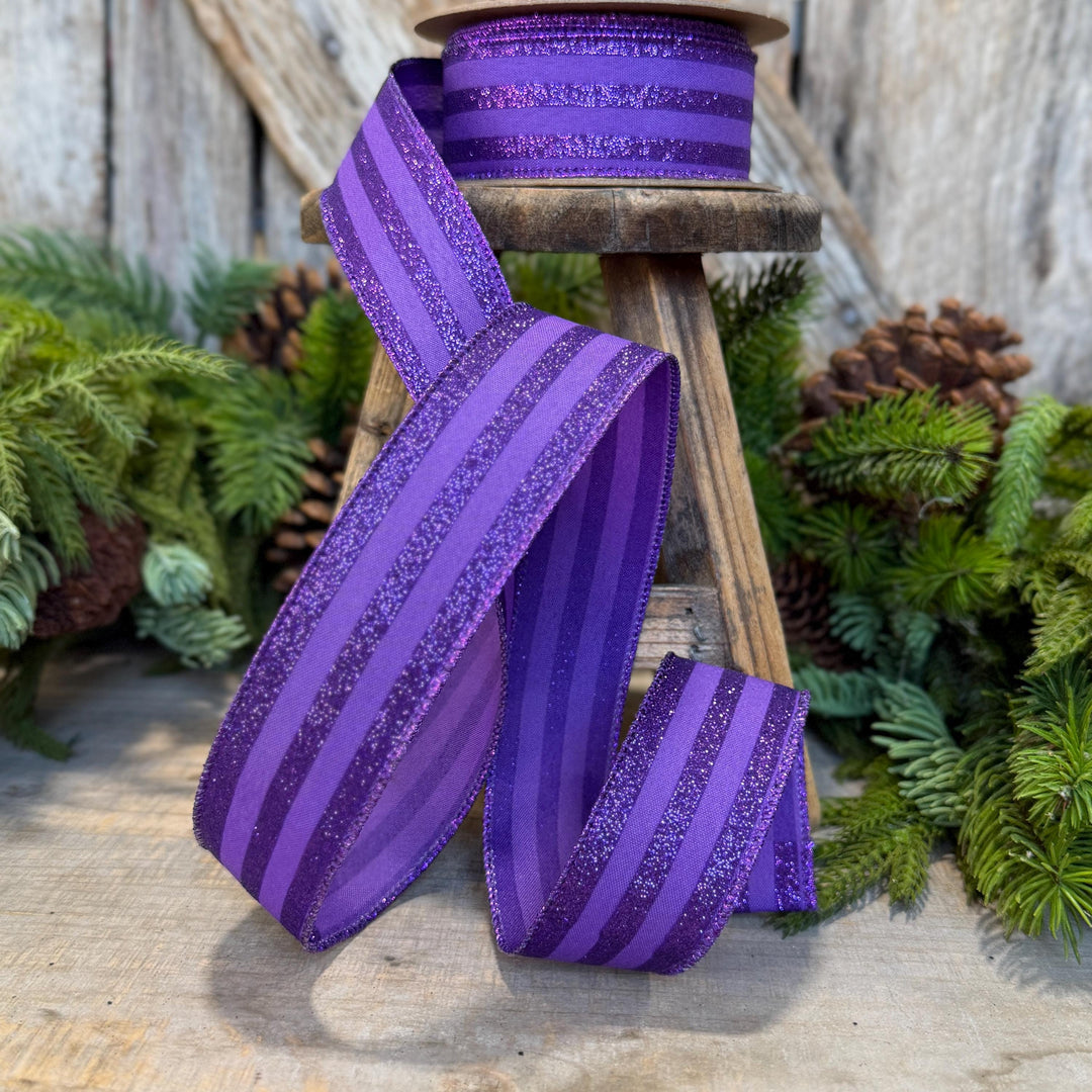 1.5" Purple glitter stripe ribbon, Halloween Ribbon, Purple Ribbon