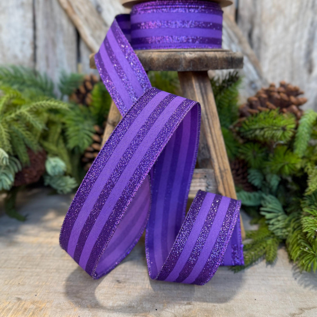 1.5" Purple glitter stripe ribbon, Halloween Ribbon, Purple Ribbon