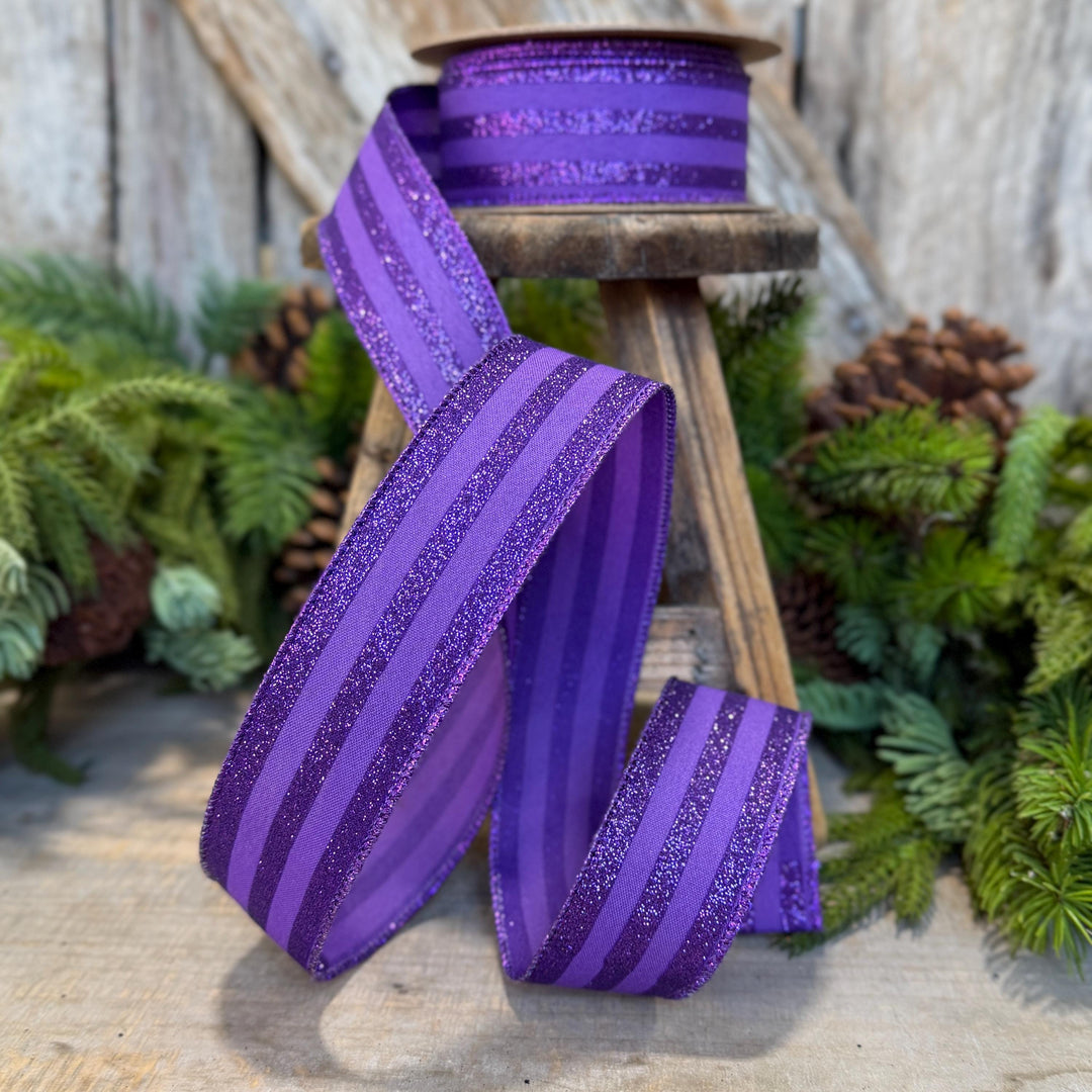 1.5" Purple glitter stripe ribbon, Halloween Ribbon, Purple Ribbon