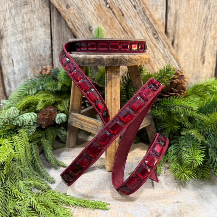 1" Burgundy Jeweled Ribbon, Farrisilk Emerald Cut Ribbon, Christmas Ribbon, RJ017-11