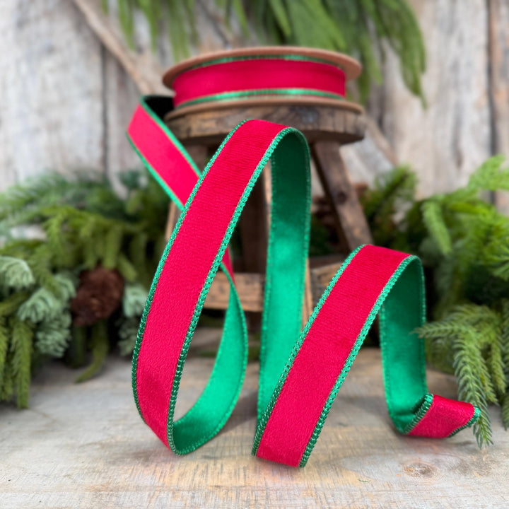 1" Red Green Velvet Ribbon, Red Velvet Ribbon, Christmas RIbbon