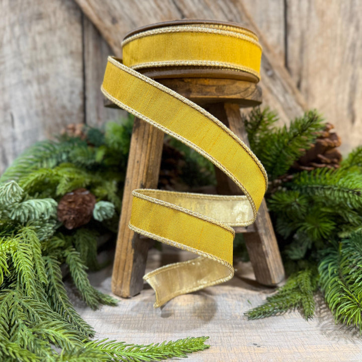 1" Yellow Gold Ribbon, Wired RIbbon, Christmas Ribbon