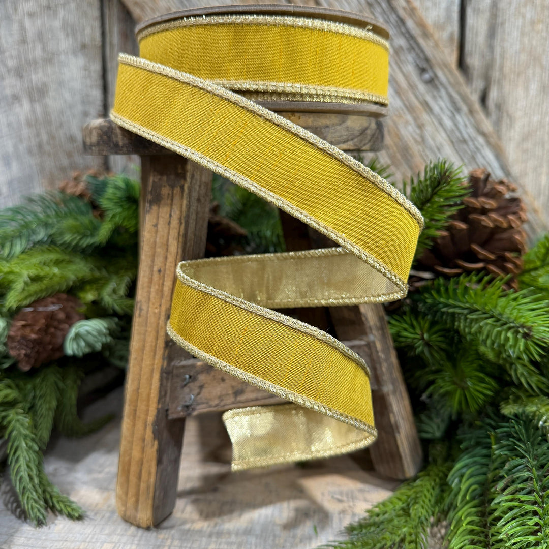 1" Yellow Gold Ribbon, Wired RIbbon, Christmas Ribbon