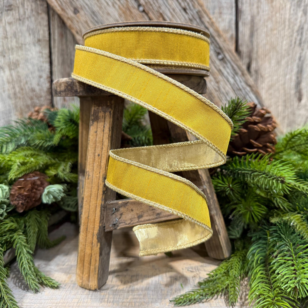 1" Yellow Gold Ribbon, Wired RIbbon, Christmas Ribbon