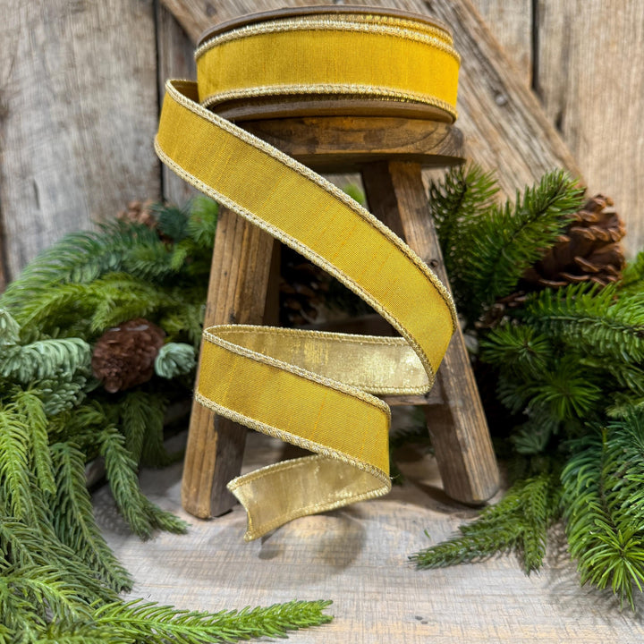 1" Yellow Gold Ribbon, Wired RIbbon, Christmas Ribbon