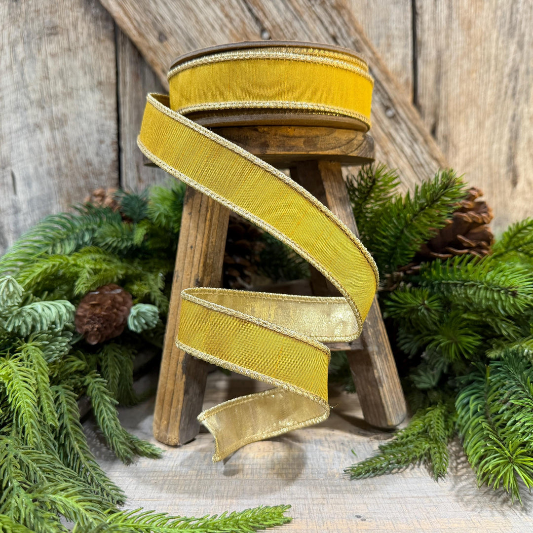1" Yellow Gold Ribbon, Wired RIbbon, Christmas Ribbon