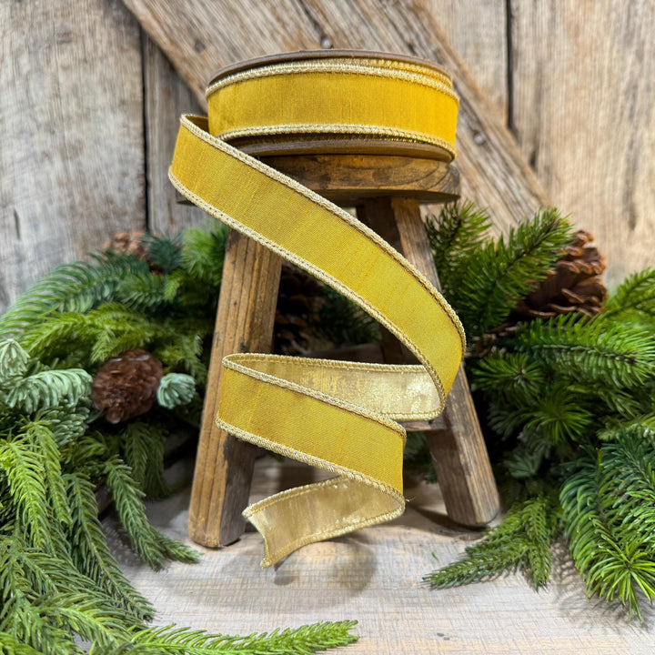 1" Yellow Gold Ribbon, Wired RIbbon, Christmas Ribbon