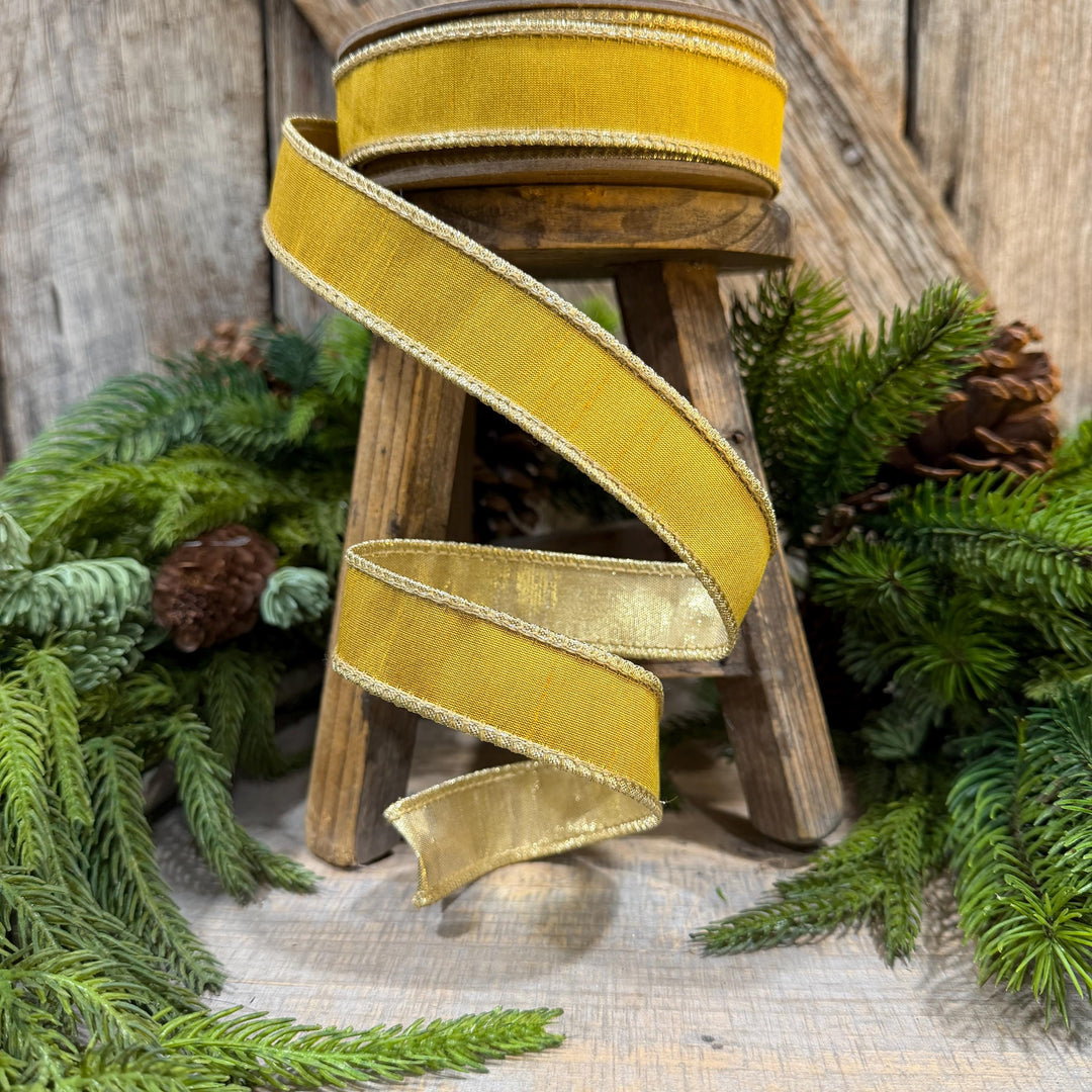 1" Yellow Gold Ribbon, Wired RIbbon, Christmas Ribbon