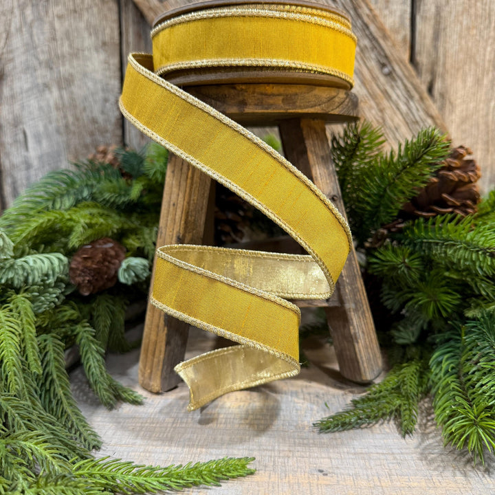 1" Yellow Gold Ribbon, Wired RIbbon, Christmas Ribbon