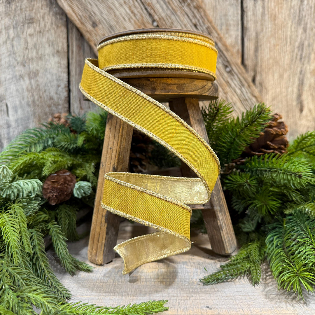 1" Yellow Gold Ribbon, Wired RIbbon, Christmas Ribbon
