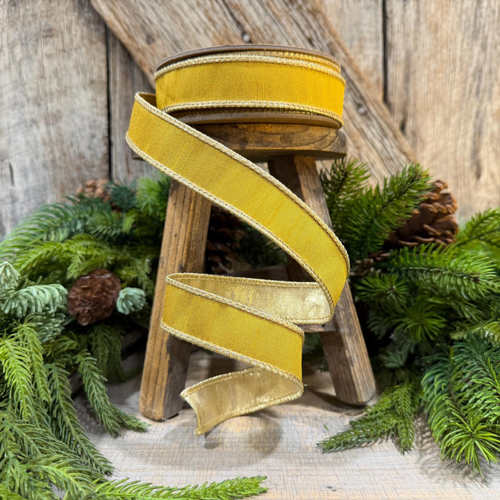 1" Yellow Gold Ribbon, Wired RIbbon, Christmas Ribbon