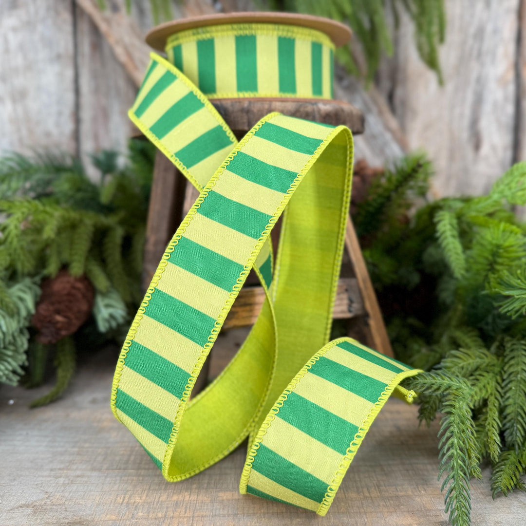 1.5" Lime Green Striped Ribbon, Christmas Color Block