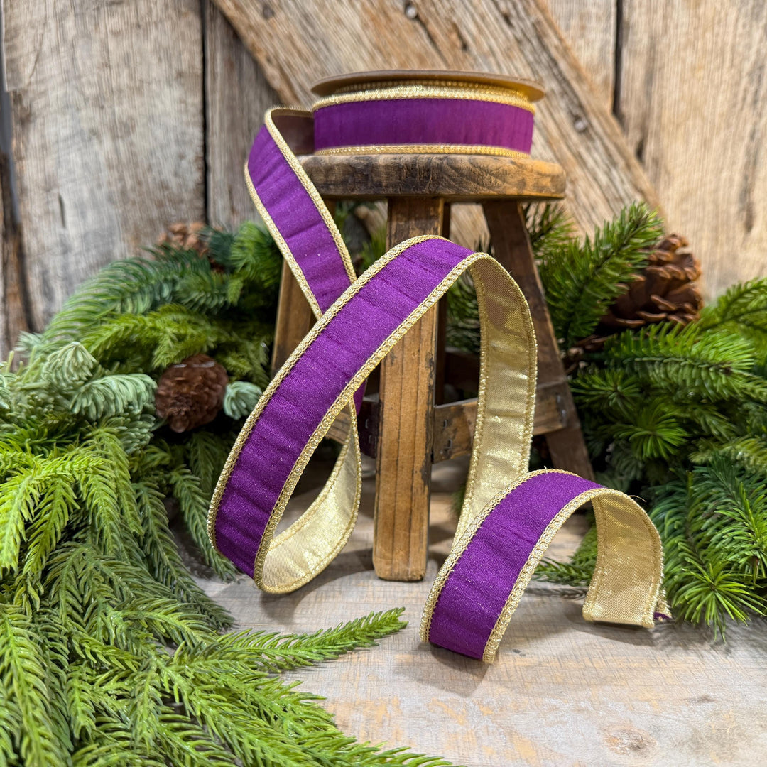1" Purple Gold Ribbon, Christmas Ribbon, Mardi Gras Ribbon