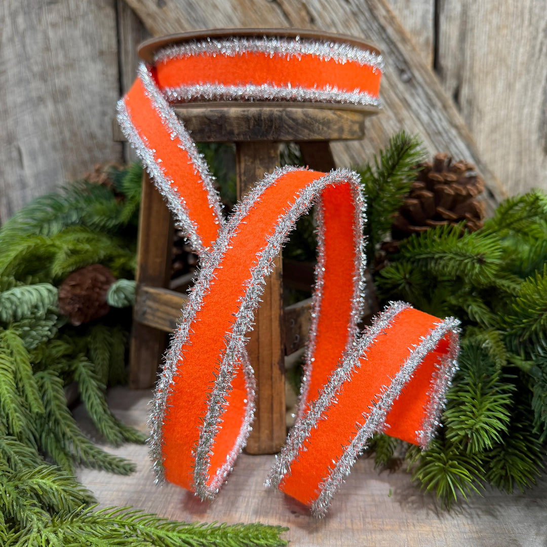 1" Orange and Silver Halloween Ribbon, Halloween Ribbon