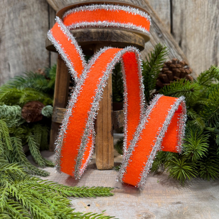 1" Orange and Silver Halloween Ribbon, Halloween Ribbon