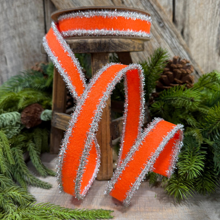 1" Orange and Silver Halloween Ribbon, Halloween Ribbon