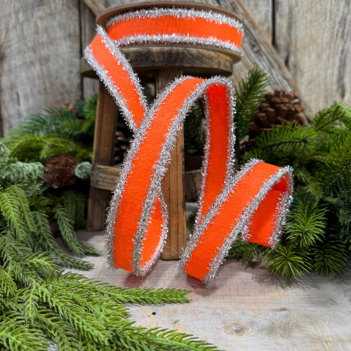 1" Orange and Silver Halloween Ribbon, Halloween Ribbon