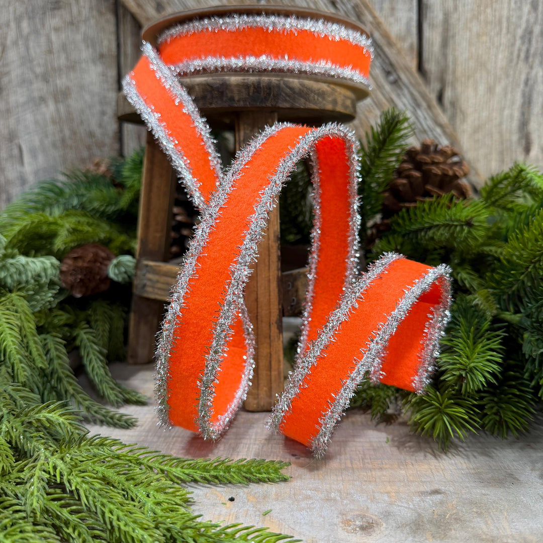 1" Orange and Silver Halloween Ribbon, Halloween Ribbon