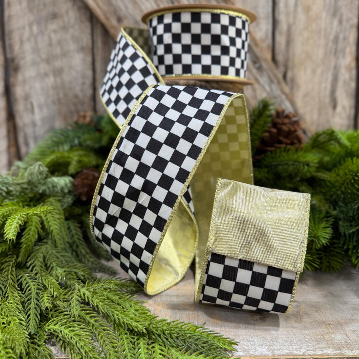 2.5" Black and White Check Ribbon, Christmas Ribbon