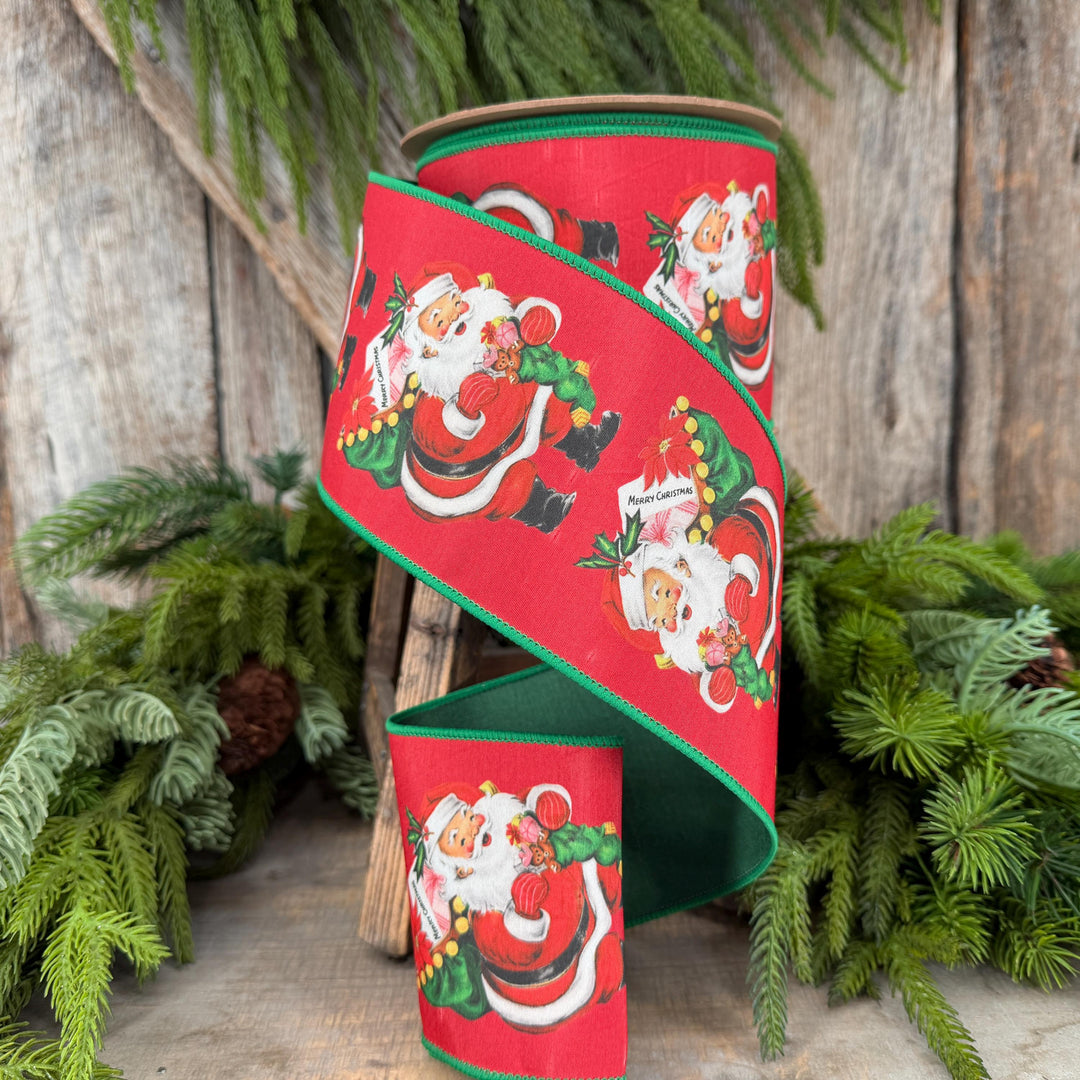 4 " Santa with Presents Ribbon, Christmas Tree Ribbon