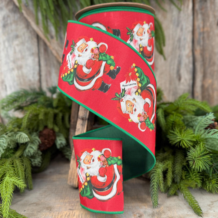 4 " Santa with Presents Ribbon, Christmas Tree Ribbon