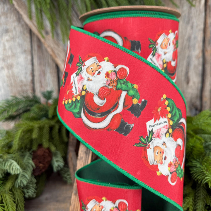4 " Santa with Presents Ribbon, Christmas Tree Ribbon