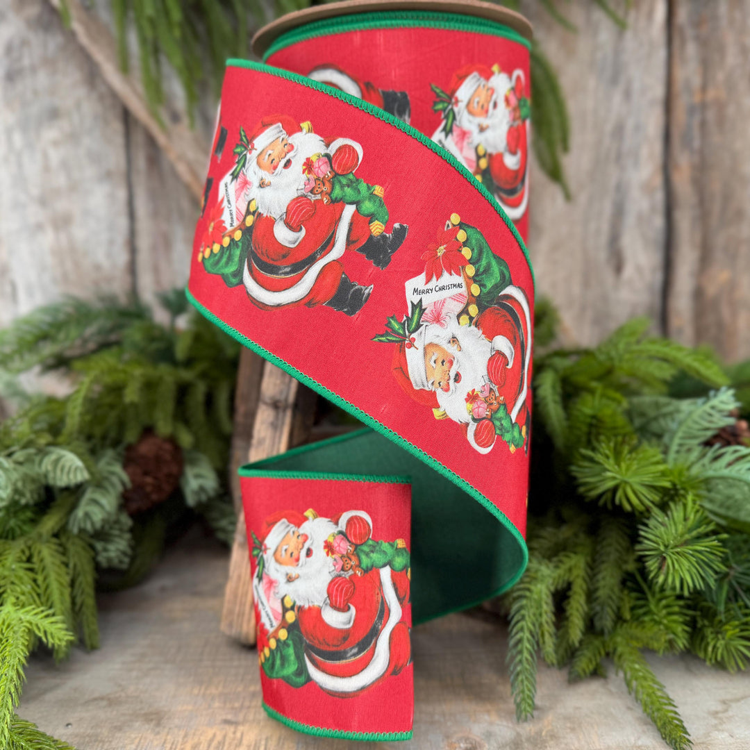 4 " Santa with Presents Ribbon, Christmas Tree Ribbon