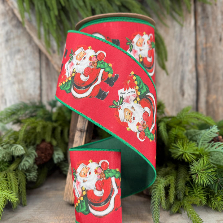 4 " Santa with Presents Ribbon, Christmas Tree Ribbon