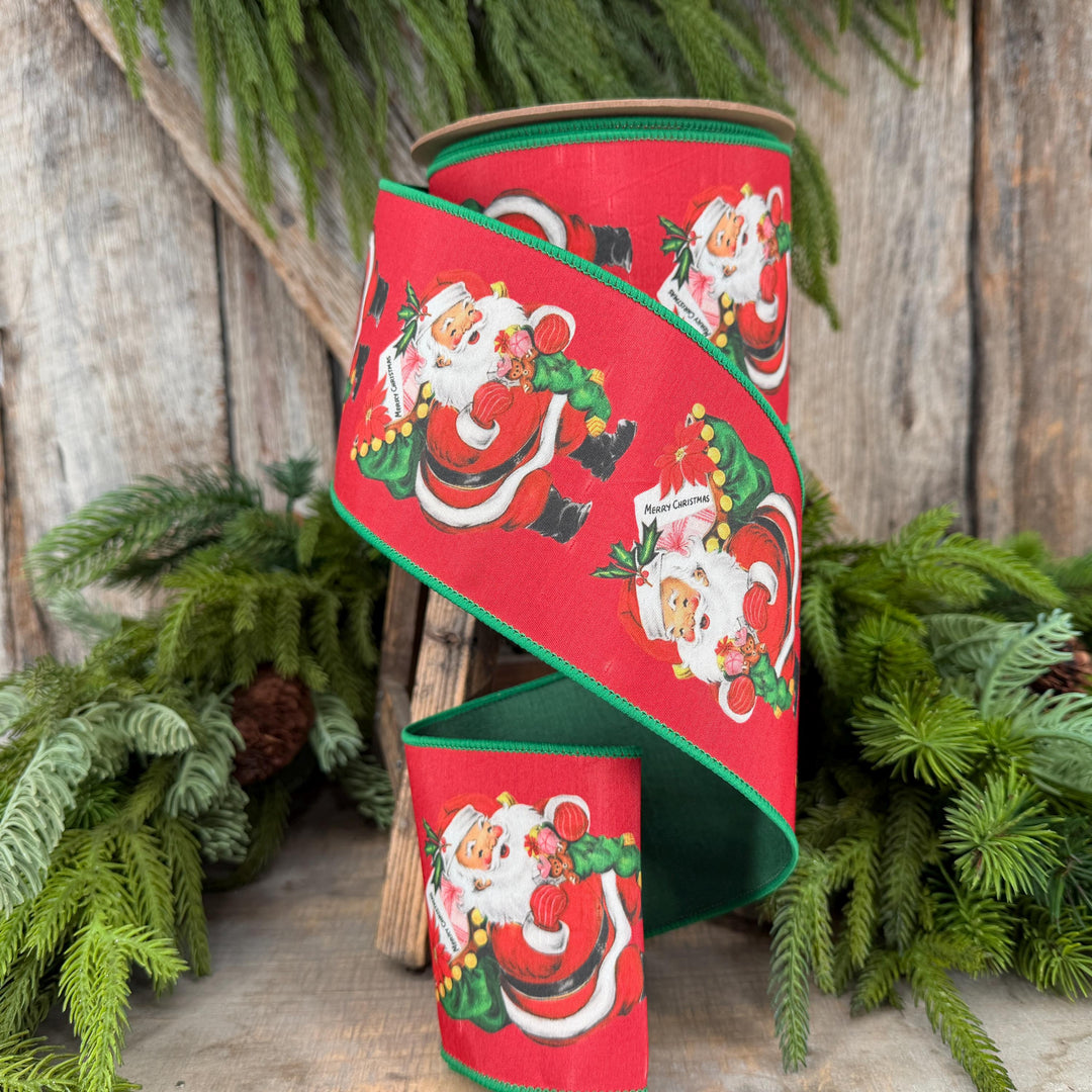 4 " Santa with Presents Ribbon, Christmas Tree Ribbon